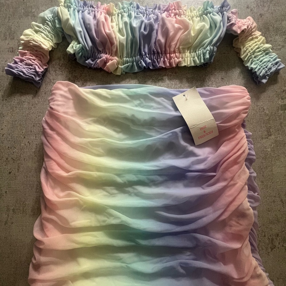 Fashion Nova Multicolor Ruched Two-Piece Set